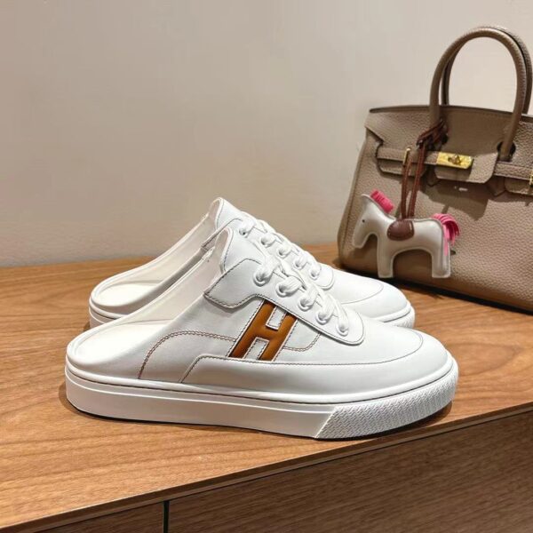 Hermes Good Quality Couple's Cowhide Leather Casual Slippers - Image 4