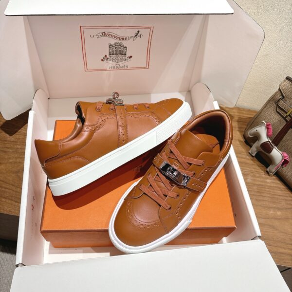 Hermes Good Quality Cowhide Leather Sport Shoes For Men And Women - Image 4