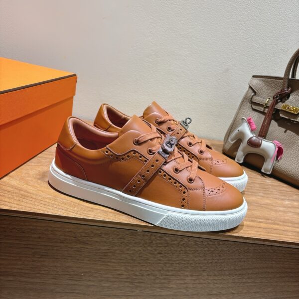 Hermes Good Quality Cowhide Leather Sport Shoes For Men And Women - Image 3