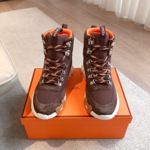 Hermes Couple High Top Cowhide Leather Casual Sport Shoes - Image 2