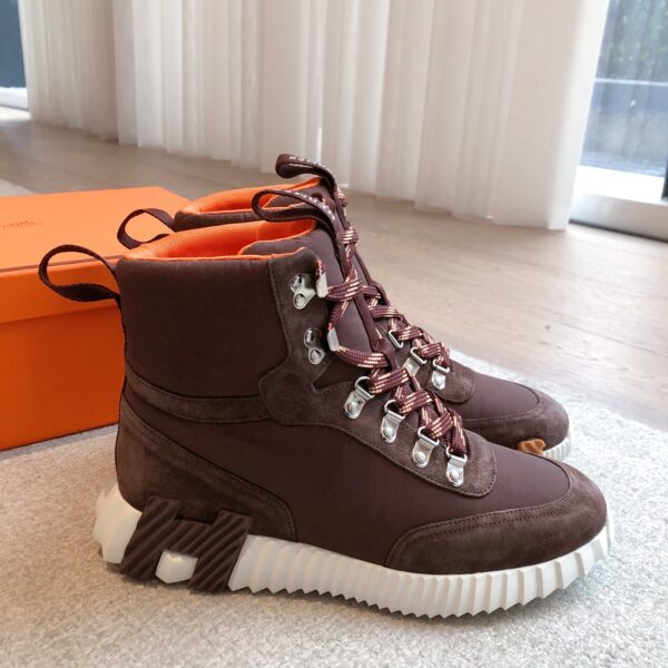 Hermes Couple High Top Cowhide Leather Casual Sport Shoes - Image 3
