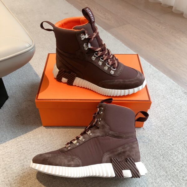 Hermes Couple High Top Cowhide Leather Casual Sport Shoes - Image 5