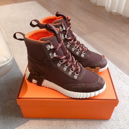 Hermes Couple High Top Cowhide Leather Casual Sport Shoes