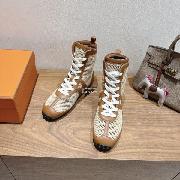 Hermes Ladies' Mesh Paired With Cowhide High Top Casual Shoes - Image 3