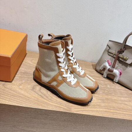 Hermes Ladies' Mesh Paired With Cowhide High Top Casual Shoes