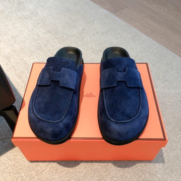 Hermes Couple's Suede Cowhide Leather Toe Cap Casual Slippers - Image 2