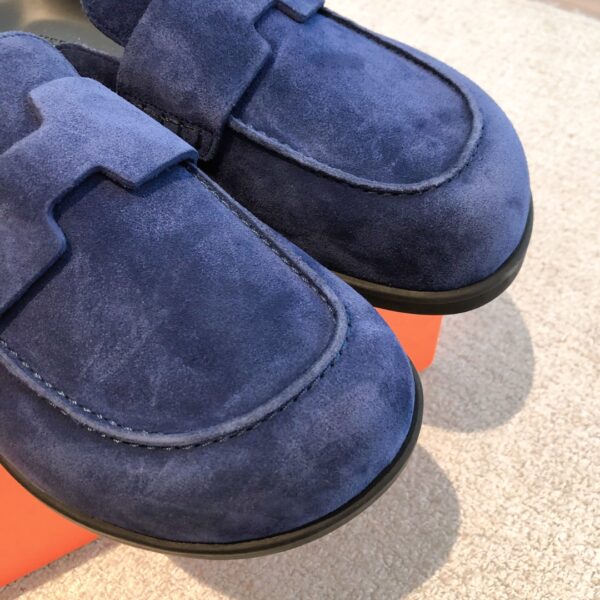 Hermes Couple's Suede Cowhide Leather Toe Cap Casual Slippers - Image 6
