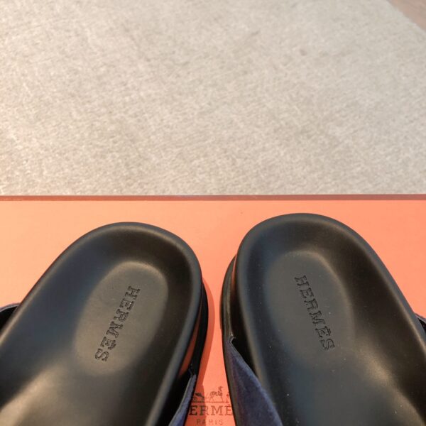Hermes Couple's Suede Cowhide Leather Toe Cap Casual Slippers - Image 8