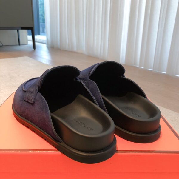 Hermes Couple's Suede Cowhide Leather Toe Cap Casual Slippers - Image 7