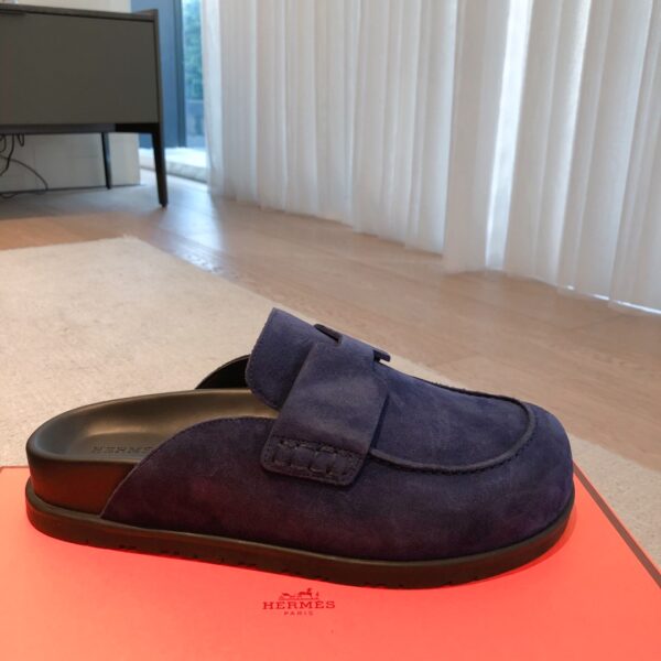 Hermes Couple's Suede Cowhide Leather Toe Cap Casual Slippers - Image 4