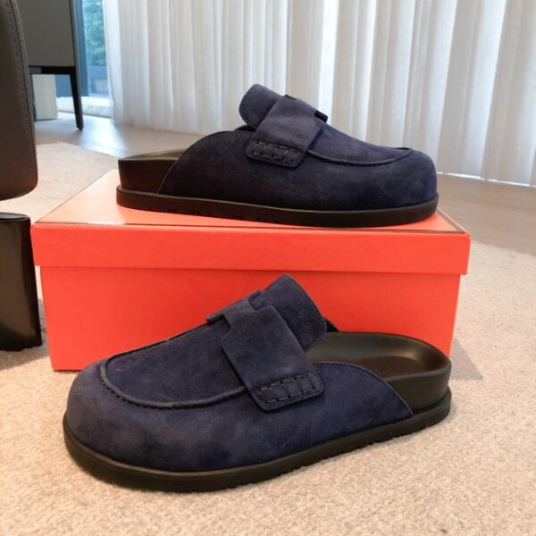 Hermes Couple's Suede Cowhide Leather Toe Cap Casual Slippers - Image 5