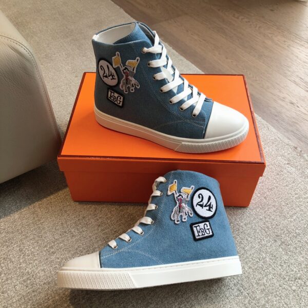 Hermes Couple Style Denim Classic High Top Casual Sport Shoes - Image 5