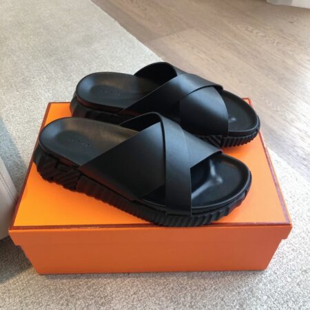 Hermes Couple's Cowhide Leather Thick Sole Casual Slippers