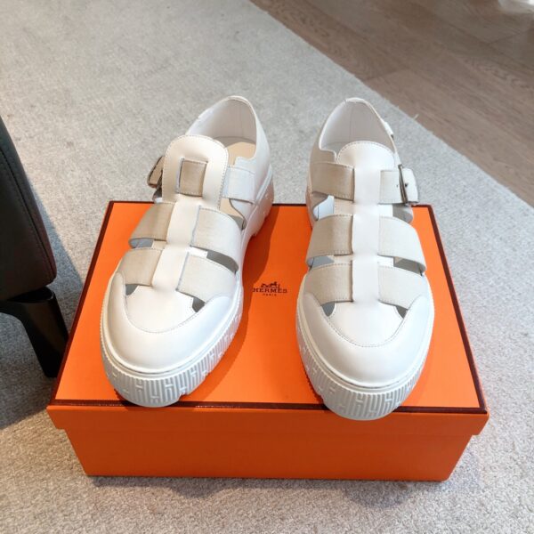 Hermes Denim Paired With Cowhide Leather Casual Sandals For Men And Women - Image 2