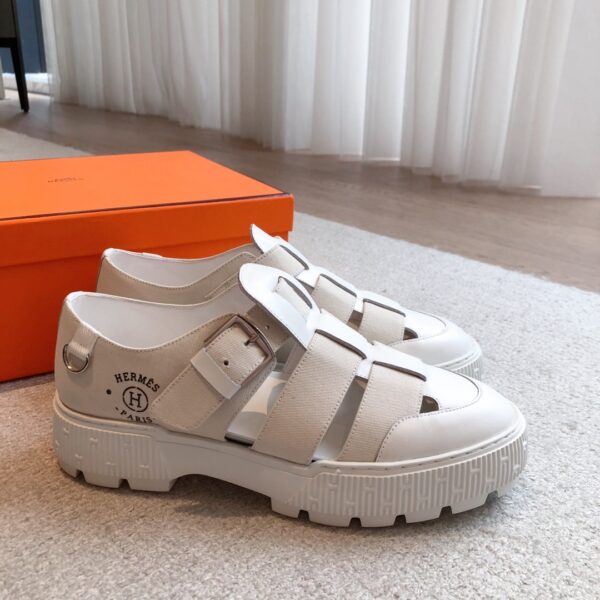 Hermes Denim Paired With Cowhide Leather Casual Sandals For Men And Women - Image 3
