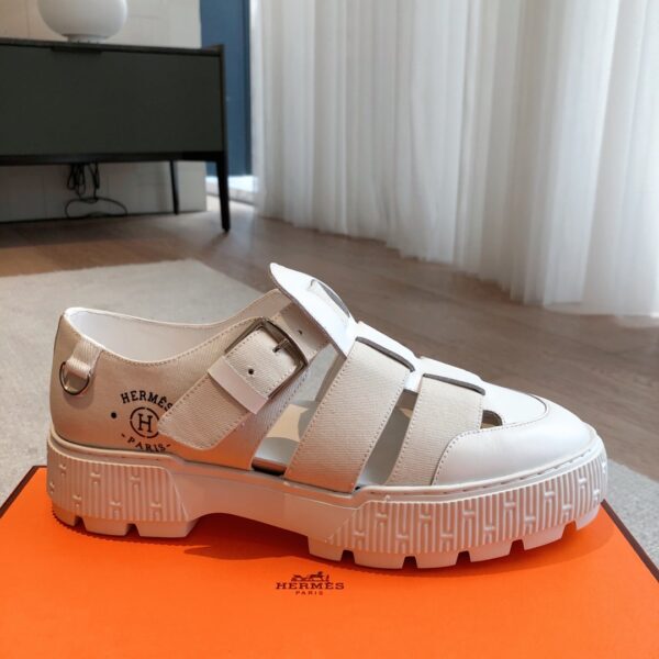 Hermes Denim Paired With Cowhide Leather Casual Sandals For Men And Women - Image 4