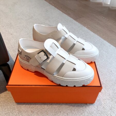 Hermes Denim Paired With Cowhide Leather Casual Sandals For Men And Women
