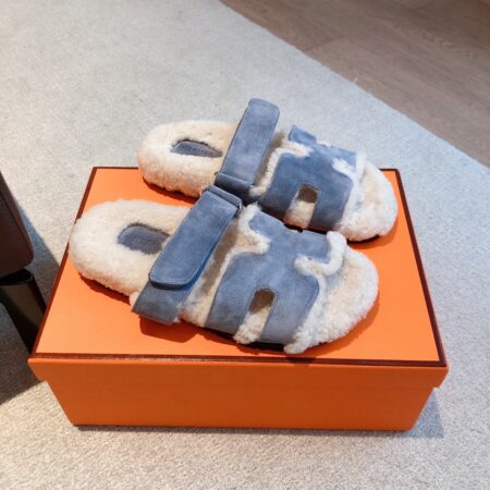 Hermes Couple's Spring And Summer Color Matching Roll Cake Hair Casual Slippers