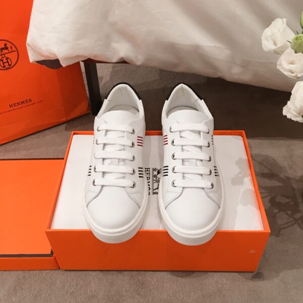 Hermes Couple's Good Quality Cowhide Leather White Shoes - Image 2