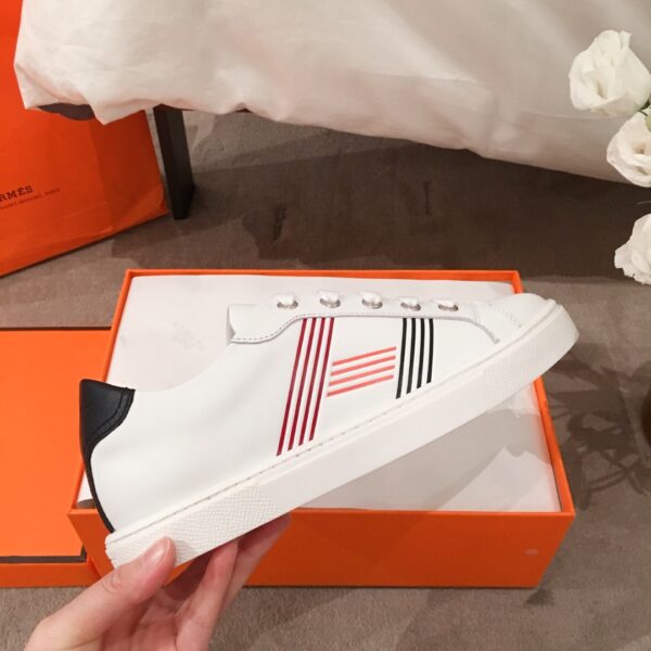 Hermes Couple's Good Quality Cowhide Leather White Shoes - Image 5