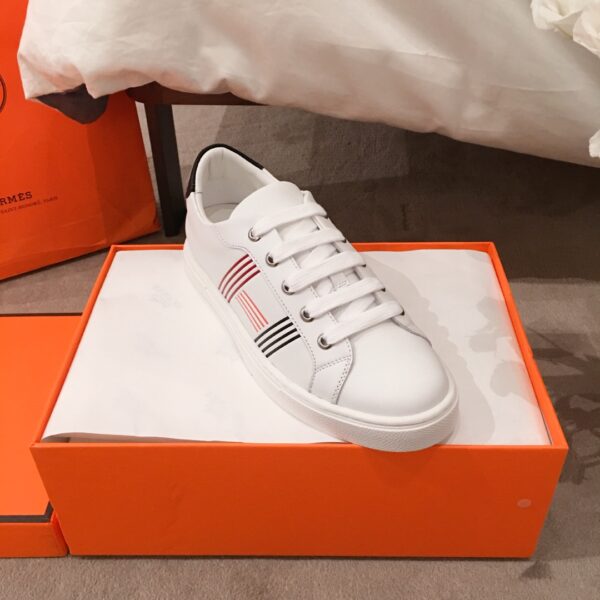 Hermes Couple's Good Quality Cowhide Leather White Shoes - Image 3