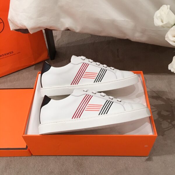 Hermes Couple's Good Quality Cowhide Leather White Shoes - Image 4