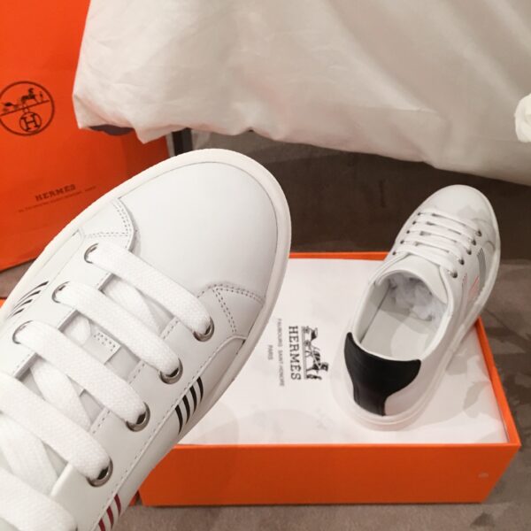 Hermes Couple's Good Quality Cowhide Leather White Shoes - Image 6