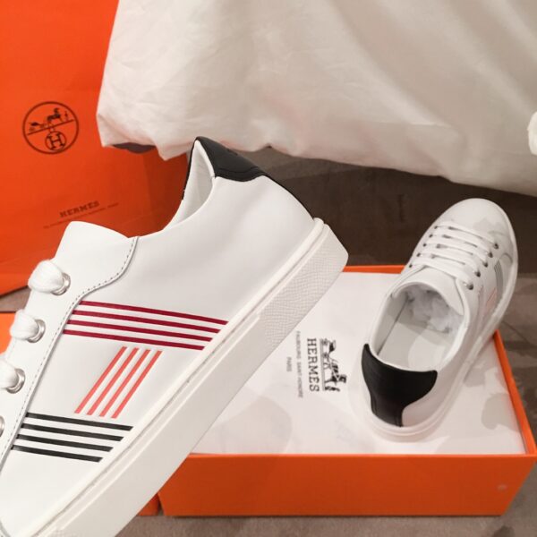 Hermes Couple's Good Quality Cowhide Leather White Shoes - Image 7