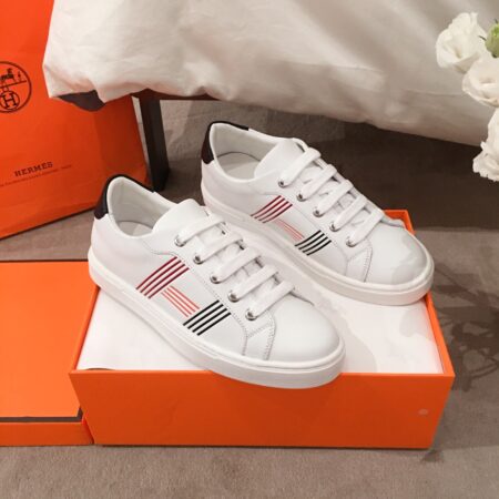 Hermes Couple's Good Quality Cowhide Leather White Shoes