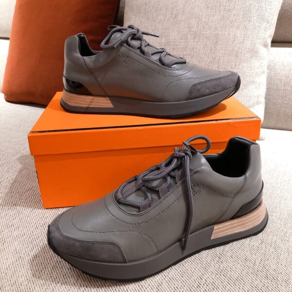 Hermes Couple's Good Quality Cowhide Leather Sport Shoes - Image 4