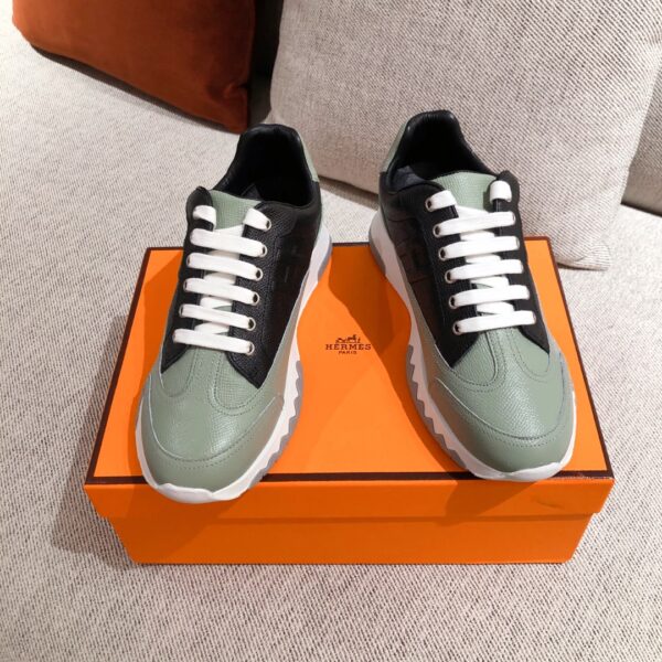 Hermes Couple's Good Quality Lychee Grain Cowhide Leather Sport Shoes - Image 2