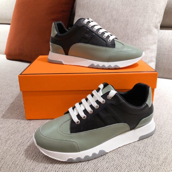 Hermes Couple's Good Quality Lychee Grain Cowhide Leather Sport Shoes - Image 5