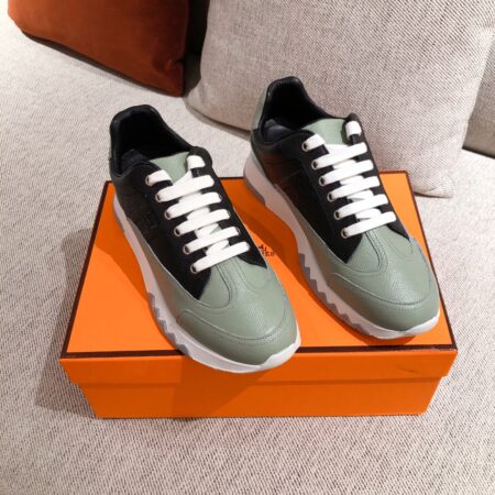 Hermes Couple's Good Quality Lychee Grain Cowhide Leather Sport Shoes