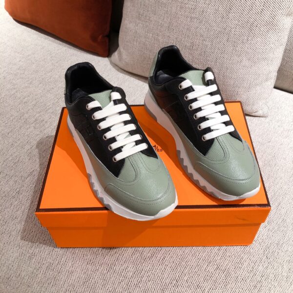 Hermes Couple's Good Quality Lychee Grain Cowhide Leather Sport Shoes