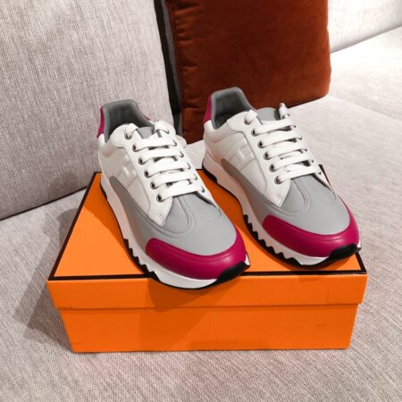 Hermes Couple's High Quality Cowhide Leather Casual Sport Shoes