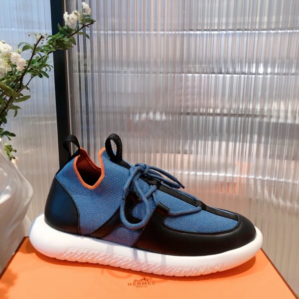 Hermes Couple's Mesh Fabric Cowhide Leather Casual Shoes - Image 4