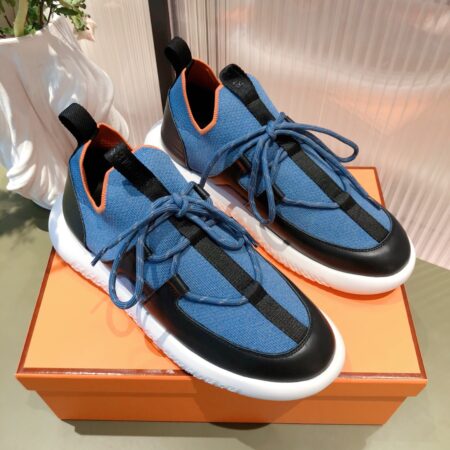 Hermes Couple's Mesh Fabric Cowhide Leather Casual Shoes