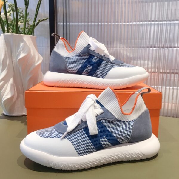 Hermes Couple's Cowhide Leather Ventilate Casual Sport Shoes - Image 4