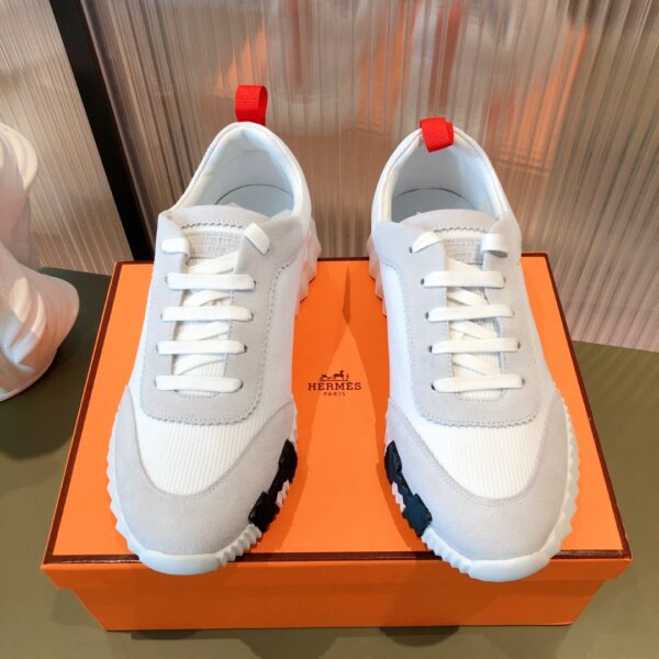 Hermes Couple's Mesh Fabric Cowhide Leather Ventilate Casual Sport Shoes - Image 3