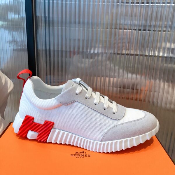 Hermes Couple's Mesh Fabric Cowhide Leather Ventilate Casual Sport Shoes - Image 4