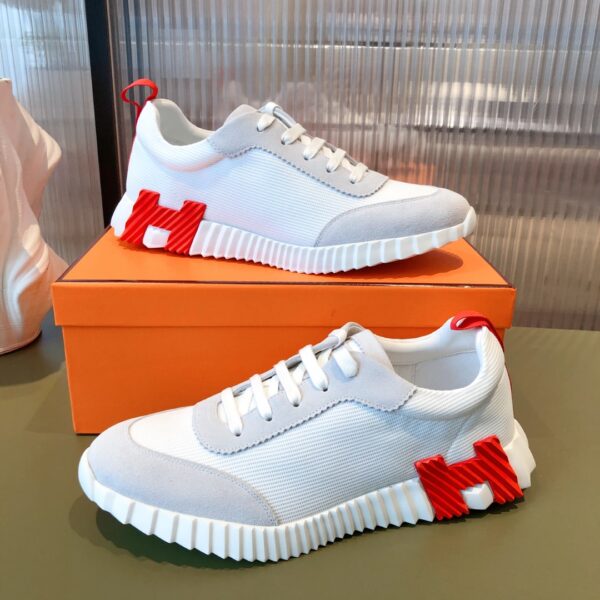 Hermes Couple's Mesh Fabric Cowhide Leather Ventilate Casual Sport Shoes - Image 5