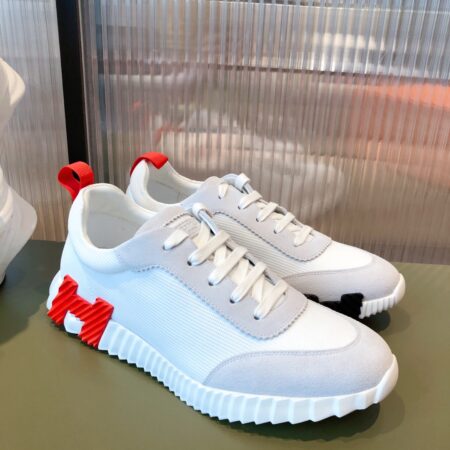 Hermes Couple's Mesh Fabric Cowhide Leather Ventilate Casual Sport Shoes