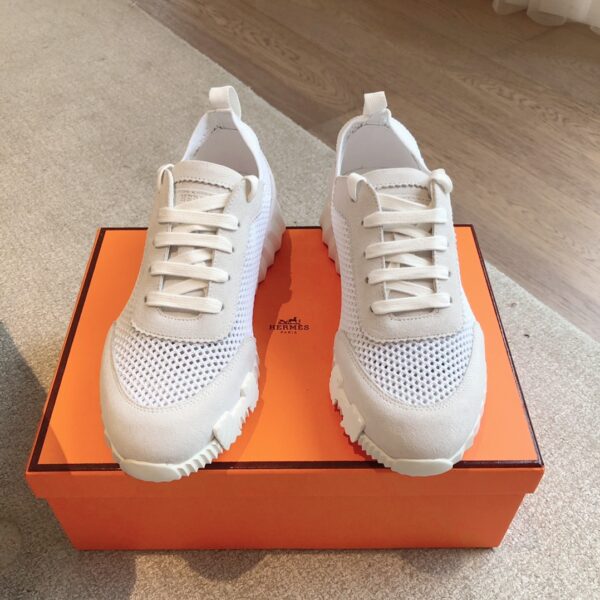 Hermes Couple's Breathable Mesh Fabric Cowhide Leather Casual Sport Shoes - Image 2
