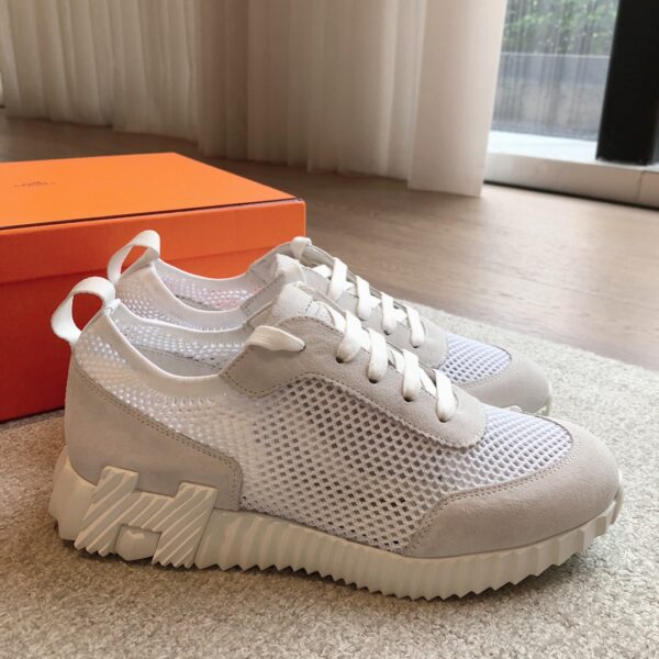 Hermes Couple's Breathable Mesh Fabric Cowhide Leather Casual Sport Shoes - Image 3