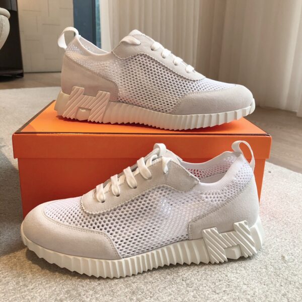 Hermes Couple's Breathable Mesh Fabric Cowhide Leather Casual Sport Shoes - Image 5