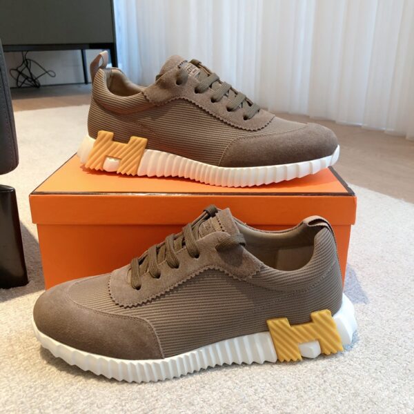 Hermes Couple's Breathable Mesh Fabric Suede Cowhide Sport Shoes - Image 5