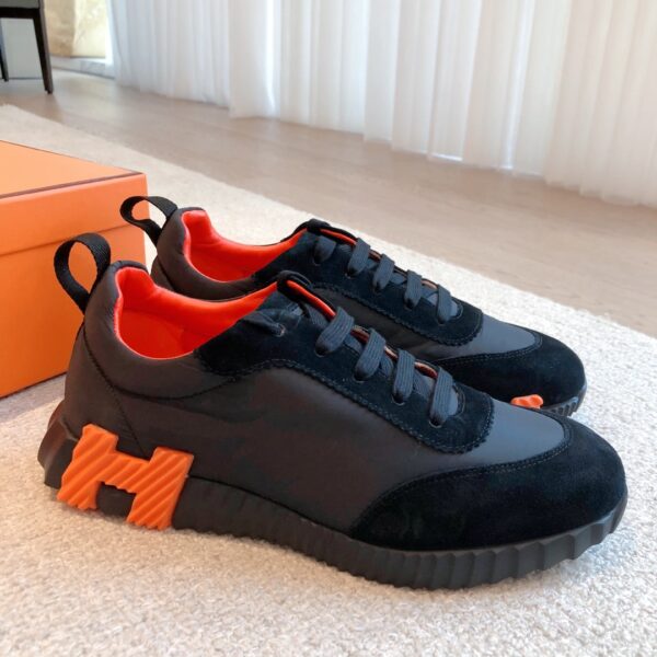 Hermes Couple's Canvas And Suede Cowhide Leather Sport Shoes - Image 3