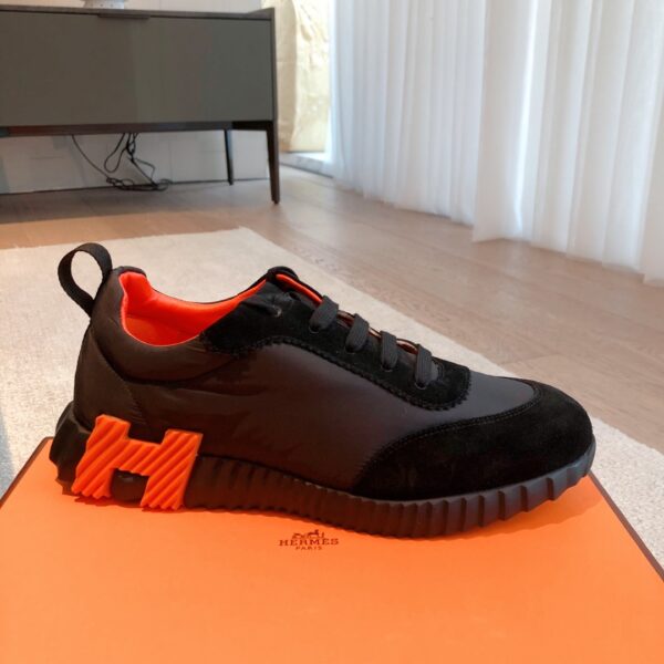 Hermes Couple's Canvas And Suede Cowhide Leather Sport Shoes - Image 4
