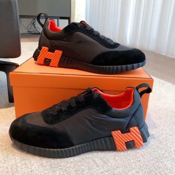 Hermes Couple's Canvas And Suede Cowhide Leather Sport Shoes - Image 5