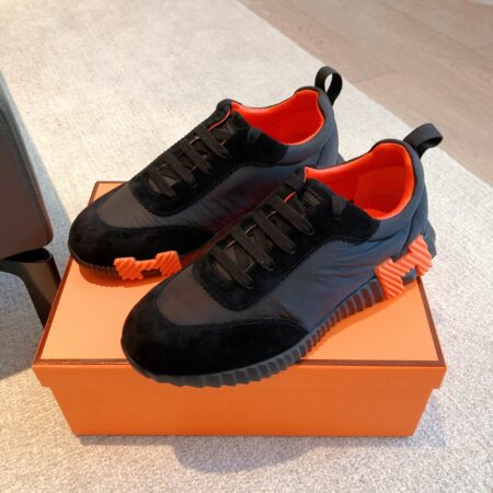 Hermes Couple's Canvas And Suede Cowhide Leather Sport Shoes